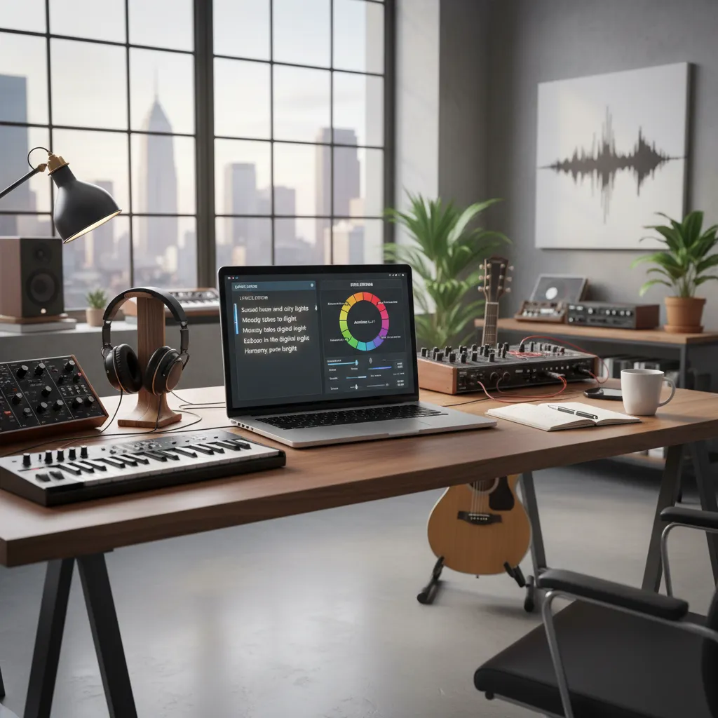 Interface Suno AI mode Custom avec éditeur de paroles